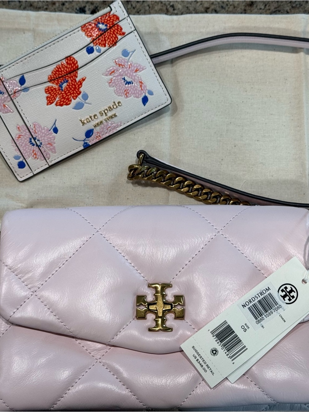 Authentic Tory Burch Quilted Leather Crossbody Bag in Light Pink